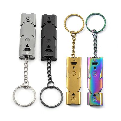 Outdoors High Decibel Portable Keychain Whistle Stainless Steel Double Pipe Emergency Survival Whistle Multifunction Tools Survival kits