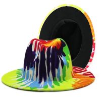 Free Shipping Womens Hat Wide-Brimmed Hat Fedora Hat Autumn Winter Men Retro Fashion Tie-Dye Felt Jazz Panama Hat Wedding Hat