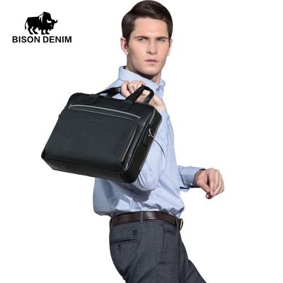 BISON DENIM fashion luxury genuine leather bag men handbag shoulder bags business men briefcase laptop bag