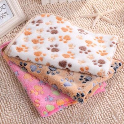 [pets baby] Premium Fleece PawPrint WarmCashmere Mats Soft Fluffy Pet Blanketshrow For DogCat Pets Accessories