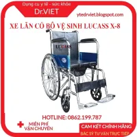 Xe lăn có bô vuông Lucass X8 - Xe lăn có bô vệ sinh cho người già, bệnh nhân, người khuyết tật, chỗ ngồi rộng,độ bên cao