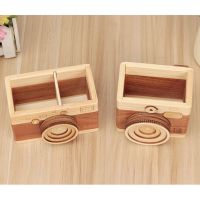 1Pcs Creative Retro Camera Double Layer Pen Holder Wooden Learning Stationery Large Pen Holder