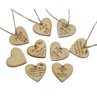 50pcs 40-50mm Personalized Laser Engraved Wedding Gifts Bridal Shower Baby Baptism Wood Love Heart Tags Party Decoration Favors Cleaning Tools