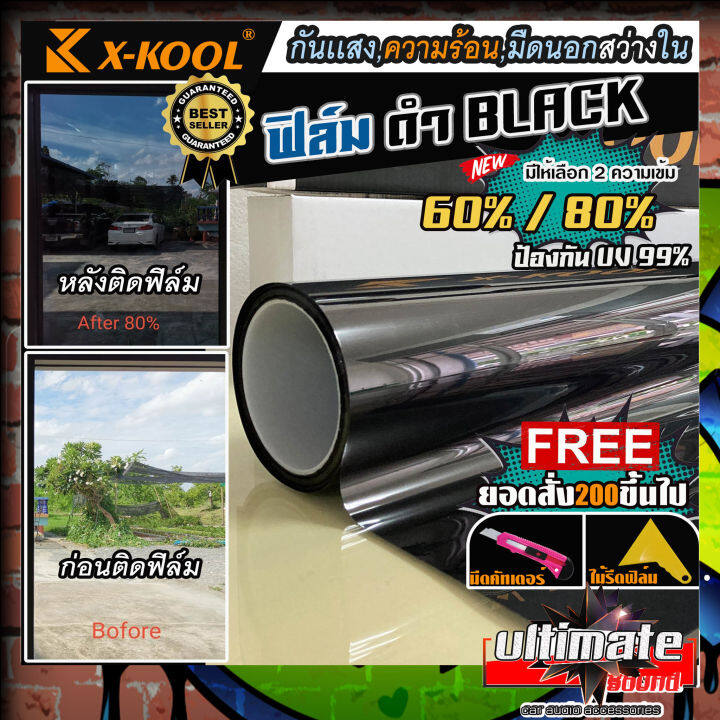 ฟิล์มตัดเเบ่งขายต่อเมตร-ฟิล์มดำ-x-kool-flim60-80-ฟิล์มอาคาร-ฟิล์มทึบแสง-ฟิล์มกรองแสง-ฟิล์มติดกระจก-บ้าน-ฟิล์มกันแสงuv-ฟิล์มติดรถยนต์