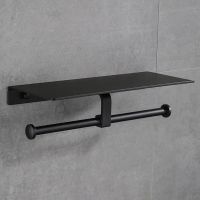 Space Aluminum Black Paint Double Paper Holder Wall Mounted Bathroom Accessories Phone Rack Toilet Shelf Roll holder Docks Stands