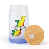 Congo Brazzaville Flag DIY Frosted Glass Pipette Cup Unique Kettle Coffee Cups Thermos Funny Novelty Wooden Lid Gradient Effect