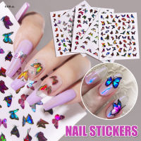 FER#Fashion 3D Butterfly Nail Art Stickers Adhesive Sliders Colorful Transfer Nail Decals Films Wraps Decorations Manicure