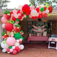 「 ANN Hardware 」บอลลูนธีมสตรอเบอร์รี่ GarlandFor จำนวนสาวลูกโป่งฟิล์มอลูมิเนียม Baby Shower Birthday Party งานแต่งงานตกแต่ง Globos