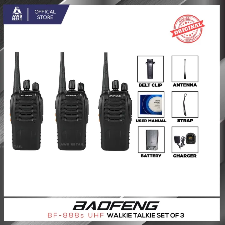 BaofengPlatinum BF888s Walkie Talkie Portable TwoWay Radio Set of 3