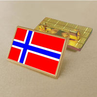 Norwegian flag pin 2.5*1.5cm zinc alloy die-cast PVC colour coated gold rectangular medallion badge without added resin