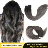 MRS HAIR Balayage Ombre Tape In Extensions Silver Ash Blonde Black #1B Tape Extensions Human Hair NonRemy 20inch 50cm 2.5g/pc Wig  Hair Extensions  Pa