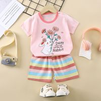 ◐ 2023 New Summer Children Short-sleeved Clothing Suit Boys Girls Clothes Thin Section Kids T-shirt Baby Clothing Set