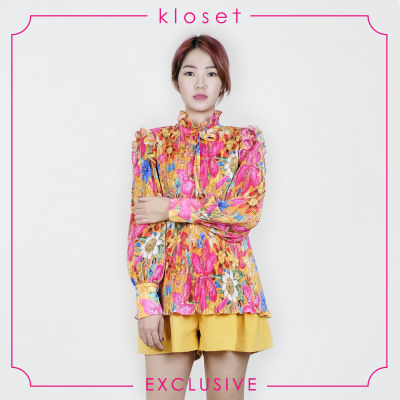 [EXCLUSIVE] Kloset Re-Collection (VC20-T011) เสื้อผ้าแฟชั่น เสื้อผ้าพลีทพิมพ์ลาย เสื้อแขนยาว เสื้อผ้าผู้หญิง