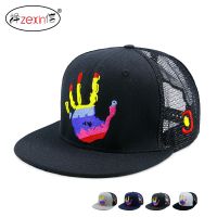 【Hot Sale】 hip-hop hat wholesale palm print embroidery baseball cap male bboy flat edge mesh