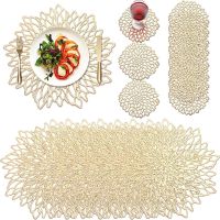 【CW】✻□♞  4/8Pc Gold Placemat Dining 38CM Table Washable Design 10CM Coaster for Wedding