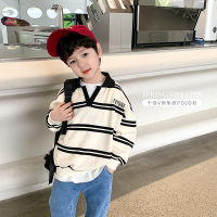 Childrens Top Boys And Girls 2023 Spring Handsome Striped V-Neck Polo Shirt Babys Embroidered Letter Lapel Sweater