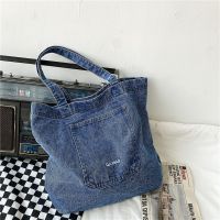 【MAY】 Shopping bag bag women 2022 new trendy denim class bag casual shoulder bag large capacity portable tote bag