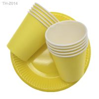 ☋ 20pcs Birthday Wedding Decorations Yellower Disposable Tableware Cups Plates Paper Party Supplies Baby Shower Favors