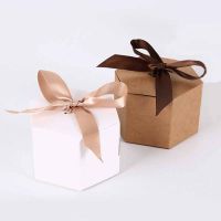 50pcs Blank Kraft Paper Hexagon Cardboard Candy Box DIY Biscuit Favor Gifts Boxes Baby Shower Birthday Wedding Christmas Party