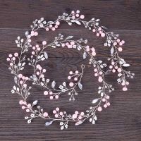 Wedding Hair Accessories Pink Crystal Beads Long Bridal Hairbands Crown Headpiece Headband Bride Tiara Jewelry Hair Ornaments ML