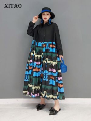 XITAO Dress Loose Fashion  Casual Women Vintage Print Shirt Dress