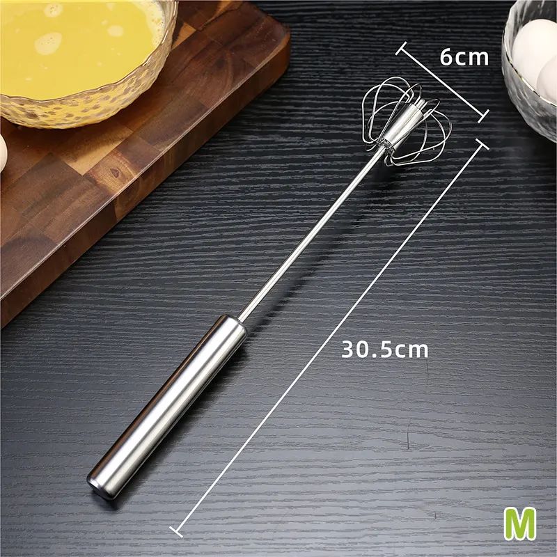 1PC Egg Beater Hand Pressure Semi-automatic Egg Beater Stainless Steel  Kitchen Accessories Tools Self Turning Cream Utensils Whisk Manual Mixer  Size: S/M/L