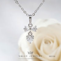 สร้อยพร้อมจี้ ลายโบ หัวใจ Ribbon Heart ฝังคริสตัลแท้ สร้อย สร้อยคอ เครื่องประดับ NK106 ValueJewelry