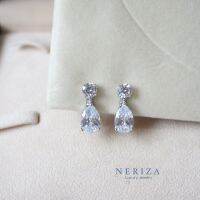 Neriza Jewelry/ต่างหูหนีบเพชรสังเคราะห์ ประกายไฟเทียบเท่าเพชรแท้ จัดส่งฟรีพร้อมกล่องNE067