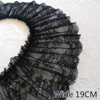 กว้าง 19 ซม.สีดำ 3D ยืดหยุ่นผ้าลูกไม้ Tulle ผ้าผ้าฝ้ายปักริบบิ้น Ruffle Trim DIY ผ้าม่านเสื้อผ้าพู่อุปกรณ์เย็บผ้า-sdgerte