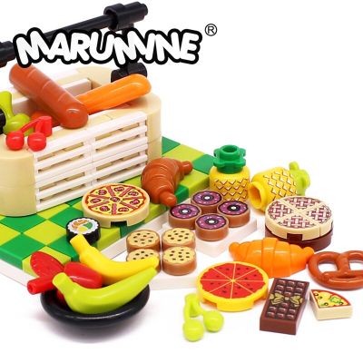 [ขายดี2023] Marumine MOC Food City อุปกรณ์เสริมชุดอิฐปิกนิกตะกร้าวิวถนนขนมปังบล็อกตัวต่อแบบคลาสสิกส่วนก่อสร้าง