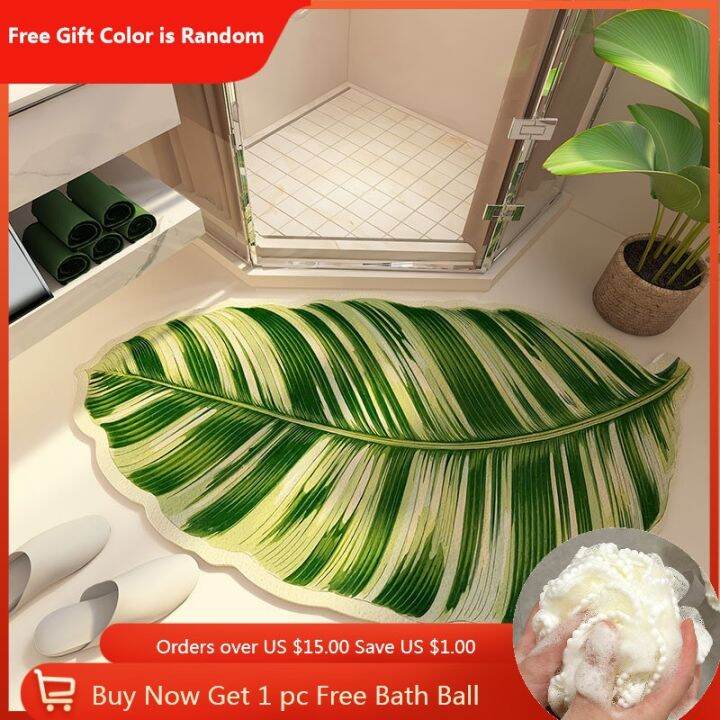 S66 Super Absorbent Bath Mat Leaf Shape Bathroom Mats Non Slip Bathtub Side Mat Nappa Skin