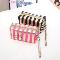 New phnom penh stripe cosmetic bag leather laser octagon receive a lady hand portable wash gargle