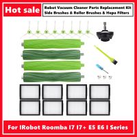 :{”》สำหรับ Irobot Roomba I7 I7 + E5 E6ชุดอะไหล่ชิ้นส่วนเครื่องดูดฝุ่นหุ่นยนต์ชุดแปรงด้านข้าง &amp; แปรงลูกกลิ้ง &amp; เครื่องกรอง Hepa