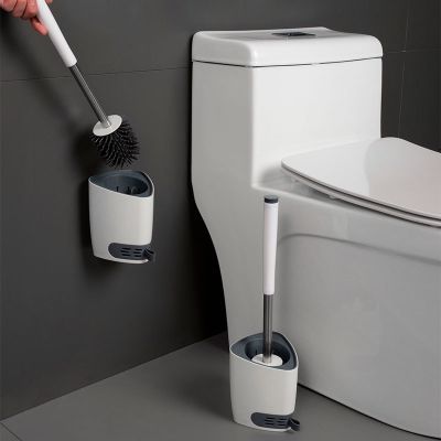 Leakproof Toilet Brush Wall Mounted Hair Silicone TPR Toilet Bowl Brush with Holder Set Draining Clean Tool Bathroom Accessories