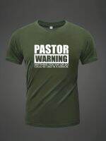 xixibeauty "PASTOR WARNING" Pattern Print Mens Comfy Cotton T-shirt, Graphic Tee Mens Summer Clothes, Mens Clothing