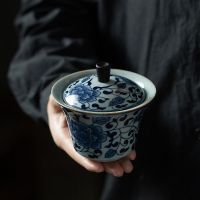 PINNY R สีฟ้าและสีขาว Porcelain Gaiwan จีน Kung Fu ชา Tureen ชามชาเซรามิค Drinkware