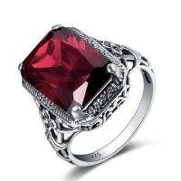 【✱2023 HOT✱】 TE4QDQ SPECIALTY STORE Huisept แหวน925เงินคลาสสิกแหวน Batu Permata Ruby รูปสี่เหลี่ยมผืนผ้าสำหรับของประดับงานปาร์ตี้แต่งงานผู้หญิงผู้ชาย