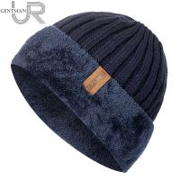 【YD】 New Thick Hat Keep Warm Add Fur Lined Flanging Cap Beanie Hats Men Outdoor Knitted