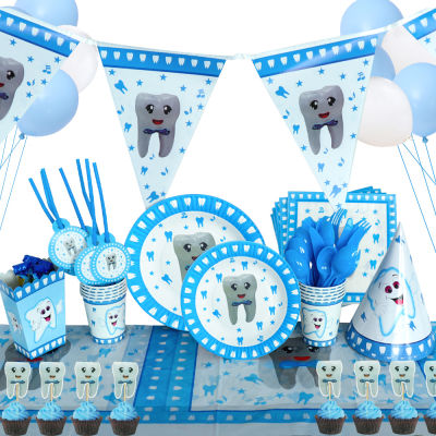 Hot Boys First Blue ฟันทิ้งฟันบนโต๊ะอาหารแผ่นกระดาษ CupsTablecloths Baby Shower Boys Birthday Party Suppliesv