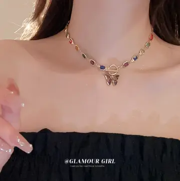Korean Pink Diamond Love Necklace Clavicle Chain Peach Heart Super Flash  Zircon Collares Choker Necklaces