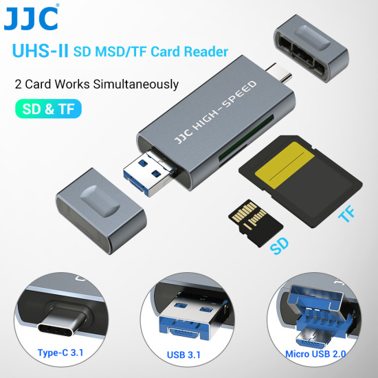Jjc uhs-ii sd micro sd card reader, 3-in-1 usb 3.1 usb-c type - ảnh sản phẩm 2
