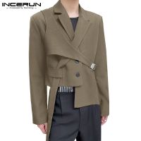 INCERUN Men Fashion Asymmetrical Long Sleeve Solid Color Patchwork Casual Blazer