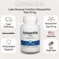 Lake Avenue Nutrition Astaxanthin Size 10 mg. Contains 120 soft vegetable capsules. (No.983)