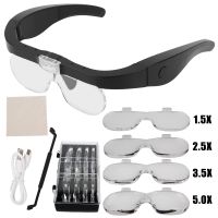 Head-mounted Magnifying Glasses With Reading Watchmaker Repair USB Rechargeable Magnifier 1.5X 2.5X 3.5X 5.0X