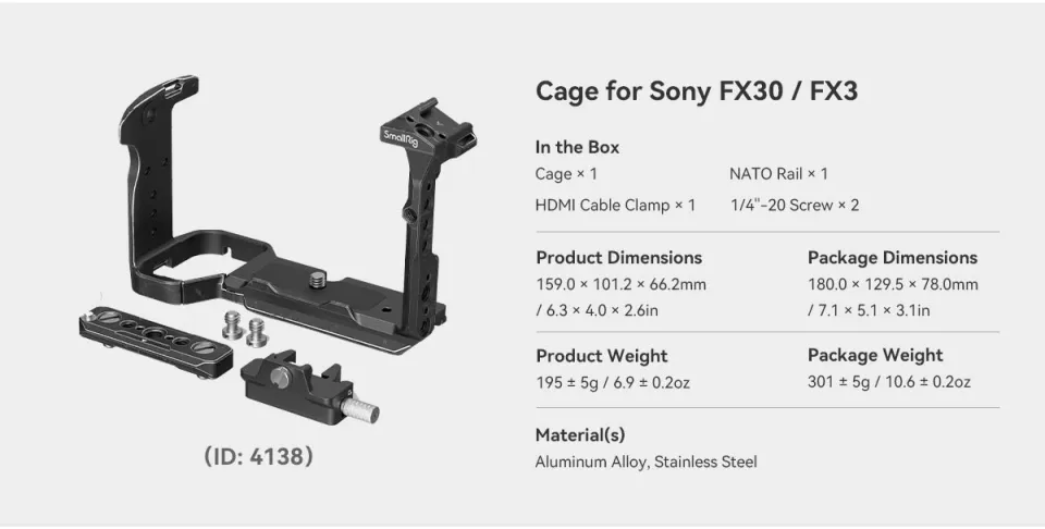 SmallRig 4139 FX3 FX30 Camera Cage Kit for Sony ILME-FX3 / ILME