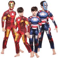 【ร้อน】 Iron Man ชุดคอสเพลย์ Avengers: Endgame Blue Iron Man Superhero Tony Stark คอสเพลย์บอดี้สูทกล้ามเนื้อ Jumpsuit สำหรับเด็ก