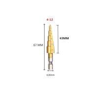 กรวยชุดบิตดอกเจาะคว้าน Hss เมตริก4-12/20มม. 1 / 4 "บิตไทเทเนียมเคลือบด้วยโลหะหัวเจาะแกนหกเหลี่ยม