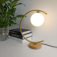 【YD】 glass ball Wood bedroom living room decor lights Study Reading Desk Lamp bedside Night Gold