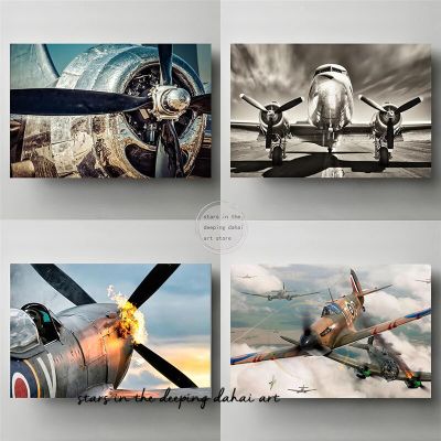 Vintage Aviation Art เครื่องบิน Raf Spitfire Fighter เครื่องยนต์โปสเตอร์ภาพวาดผ้าใบภาพพิมพ์ภาพ Room Office Home Decor