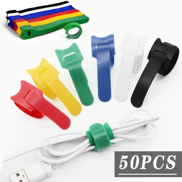 50 Piece Reusable Color Mixed Color Cable Tie, Nylon Cable Tie, Velcro Cable Tie, Hook and